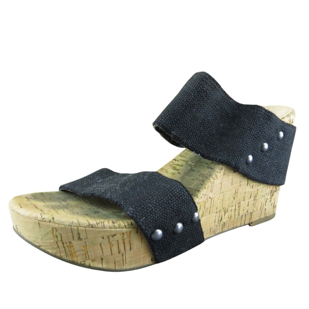 Sole Society Emilia Women Slide Sandal Shoes Black Fabric Size 6.5 Medium